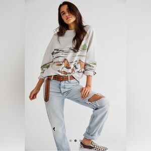 NWT Daydreamer Running Horses Oversized Crewneck Stone L